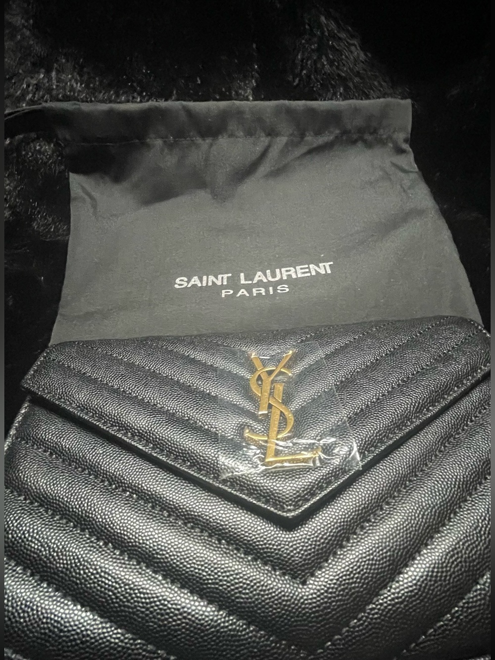 Luxury Inspired Men's Quilted Envelope Wallet Black with Gold Hardware handbag